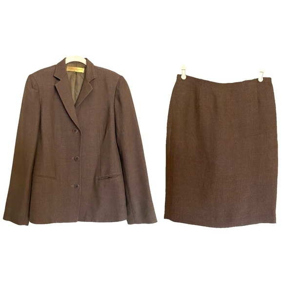 Donna Karan Dresses & Skirts - Donna Karan Brown Linen Skirt Suit Set Size 8